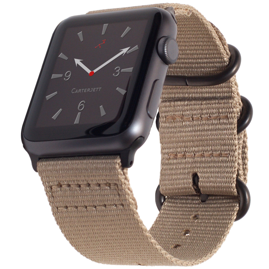 [Australia - AusPower] - Carterjett Compatible with Apple Watch Band 44mm 42mm Tan Nylon iWatch Bands Replacement Strap Light Brown Woven Canvas Military Style Steel Buckle for Series 6 5 4 3 2 1 Nike Sport (44 42 S/M/L Tan) Tan Nylon w/ Gray hardware 42/44mm S/M/L (5.5"-8") 