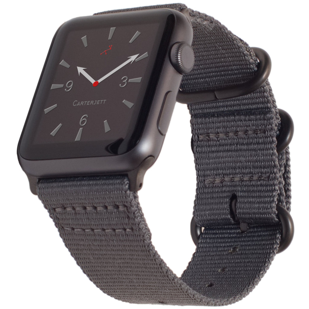 [Australia - AusPower] - Carterjett Compatible with Apple Watch Band 40mm 38mm Nylon iWatch Band Replacement Strap Military Style Compatible for Apple Watch Sport Nike Series 6 5 4 3 2 1 (40 38 S/M/L Gray) Gray Nylon w/ Gray hardware 38/40mm S/M/L (5"-7.5") 