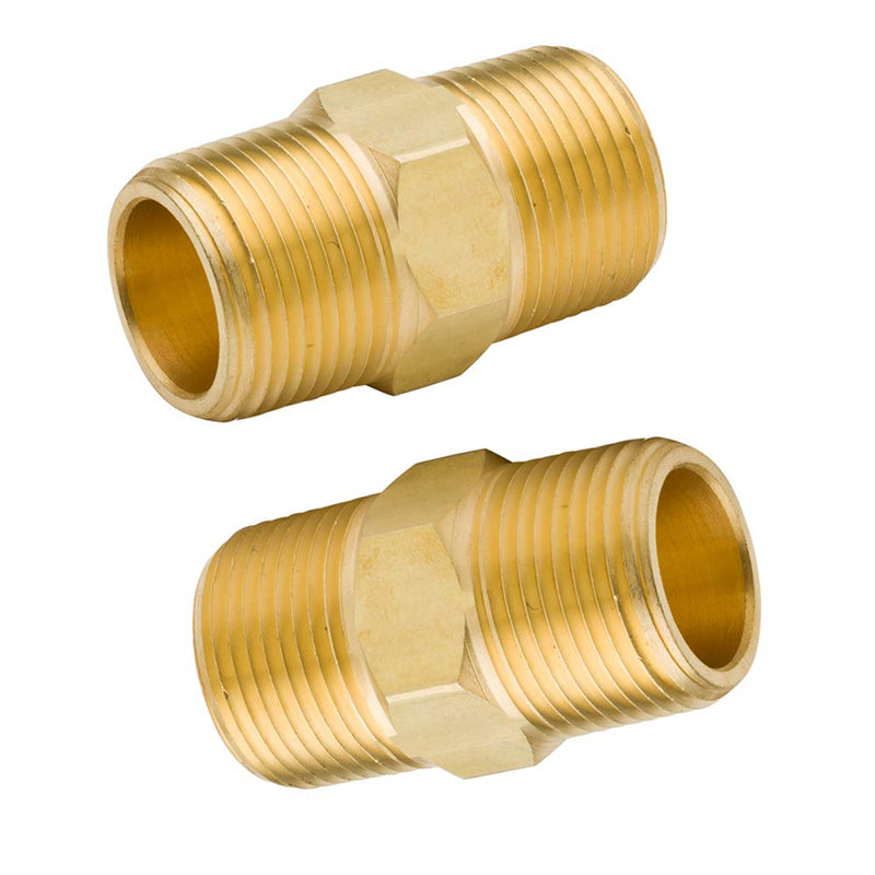 [Australia - AusPower] - Legines Brass Hex Nipple 3/8" NPT Male x 3/8" NPT Male Straight Pipe Connector Fitting 1200psi ( 2 pcs ) 3/8" x 3/8" 
