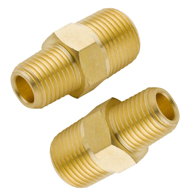 [Australia - AusPower] - Legines Brass Reducing Hex Nipple, 1/2" NPT Male x 3/8" NPT Male Straight Connector Pipe Fitting 1200psi (Pack of 2) 1/2" x 3/8" 