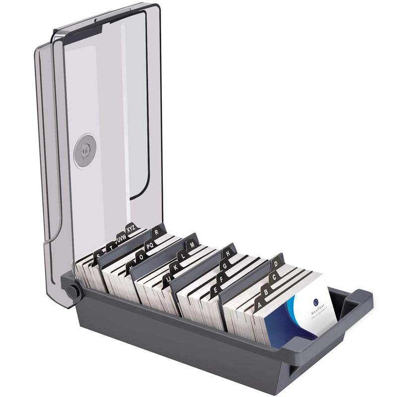 [Australia - AusPower] - MaxGear Business Card Holder for Desk, Business Card Case Organizer, Credit Card Holder File, Business Card Holders Box Storage, Capacity: 500 Cards (2.2” x 3.5”), 4 Divider Boards & A-Z Tabs, Gray 