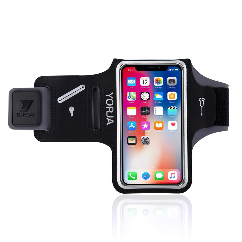 [Australia - AusPower] - Sweat Resistance Armband Cell Phone Running Holder for iPhone X/8/7/6/6s & Galaxy S7/S6/S5-YORJA Sports Arm Band Case for Jogging,Workout,Hiking,Gym-with Key Slot,Card & Money Pocket (Black) Cellphone under 4.7 in 