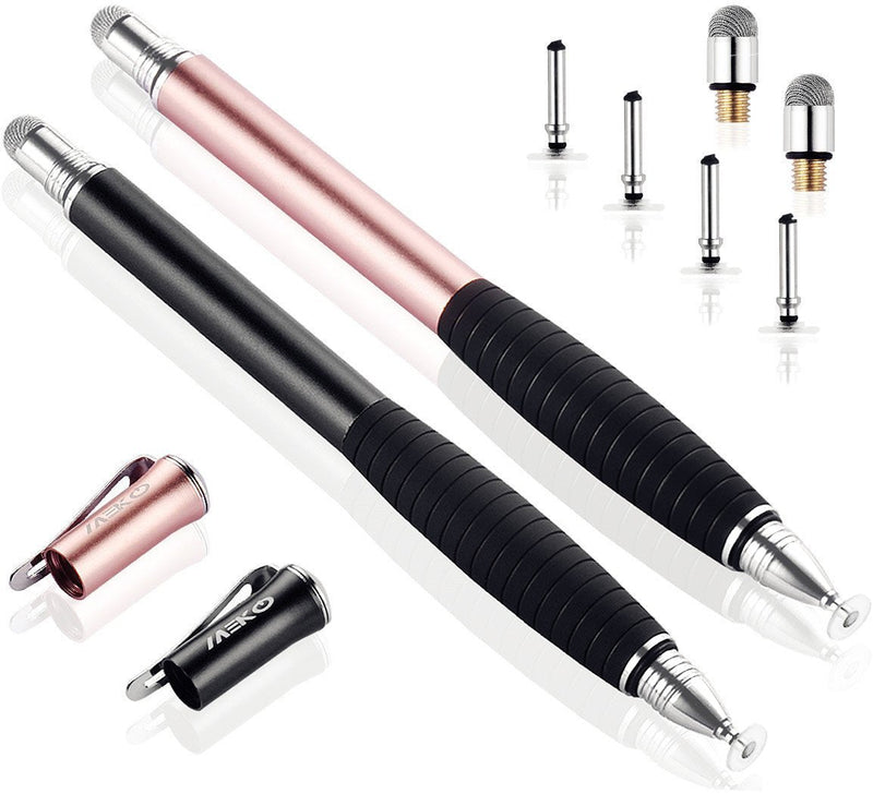 [Australia - AusPower] - MEKO (2nd Generation) [2 in 1 Precision Series] Disc Stylus Pen for iPhone, iPad Pro/Mini/Air, Samsung Galaxy and All Touch Screen Devices Bundle with 6 Replacement Tips,Pack of 2(Black/Rose Gold) 1Black/Rose Gold 