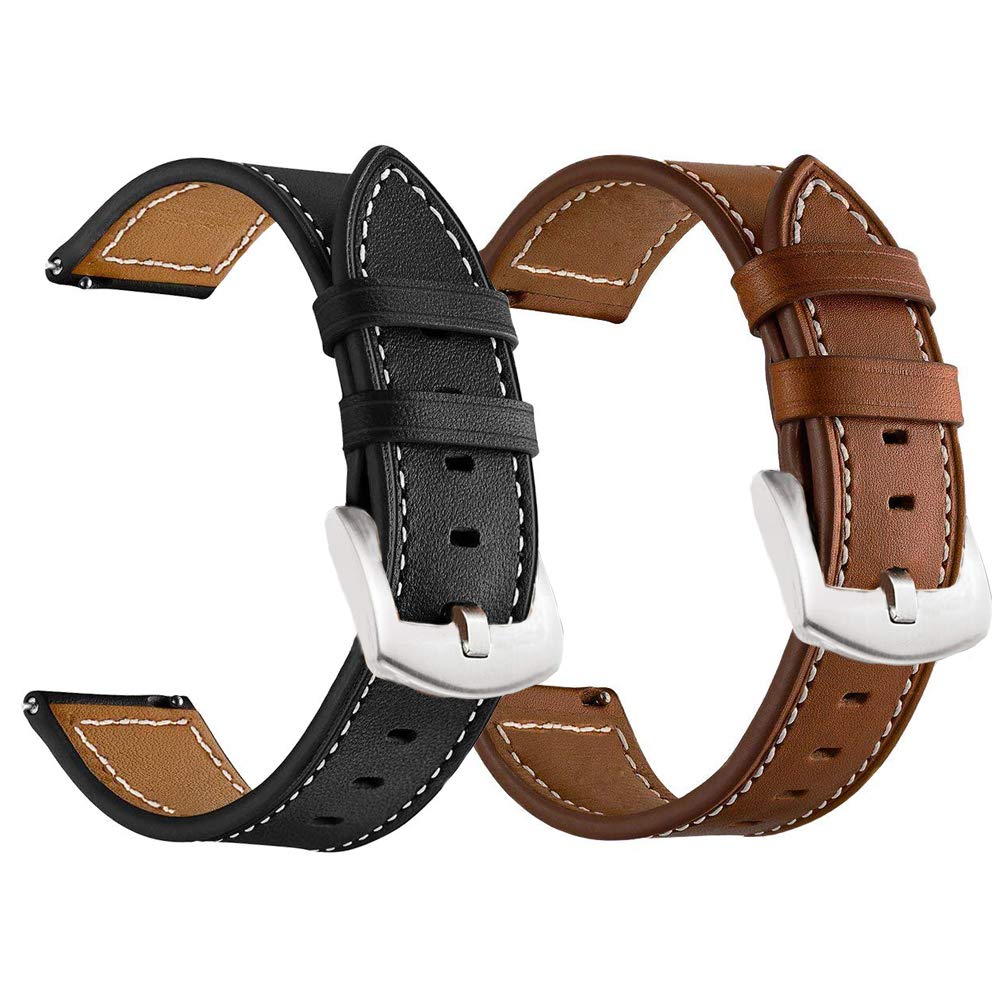 [Australia - AusPower] - LDFAS Galaxy Watch 45mm/46mm Bands, Genuine Leather 22mm Watch Strap with Silver Buckle Compatible for Samsung Galaxy Watch 3 45mm/46mm, Gear S3 Frontier/Classic Smartwatch Brown+Black (2 Pack) Brown+Black (Silver Buckle) 