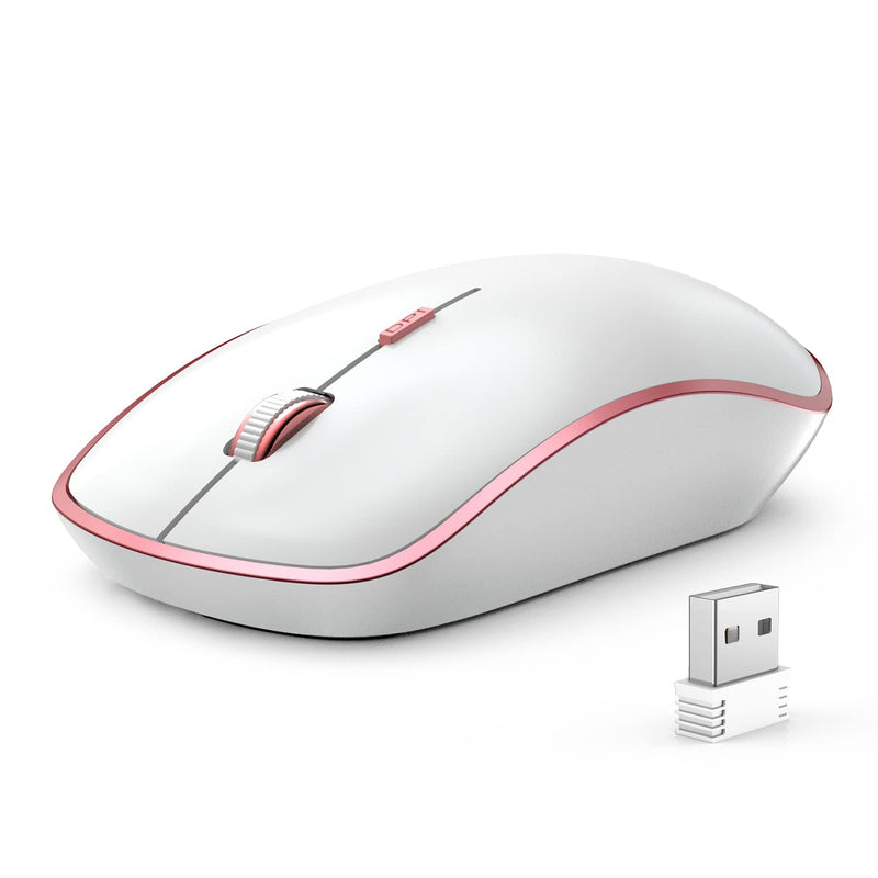 [Australia - AusPower] - Wireless Mouse for Laptop, J JOYACCESS 2.4G Ultra Thin Silent Mouse with USB Receiver, 2400 DPI Portable Mobile Optical Cordless Mouse for Laptop,Computer,MacBook,Windows, Chromebook, PC(White + Pink) White + Pink 