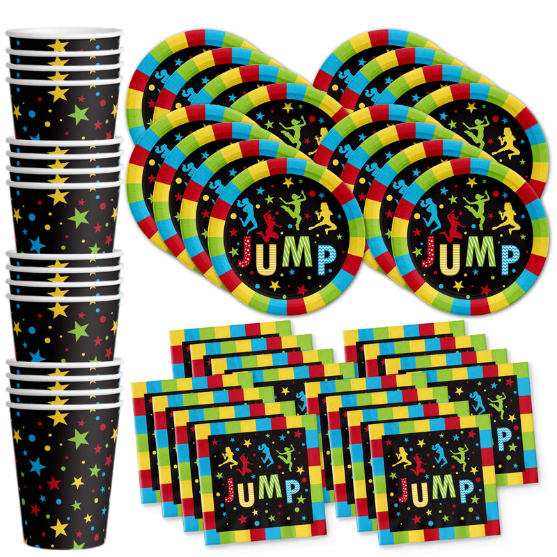 [Australia - AusPower] - Birthday Galore Jump! Bounce House Trampoline Party Supplies Set Plates Napkins Cups Tableware Kit for 16 