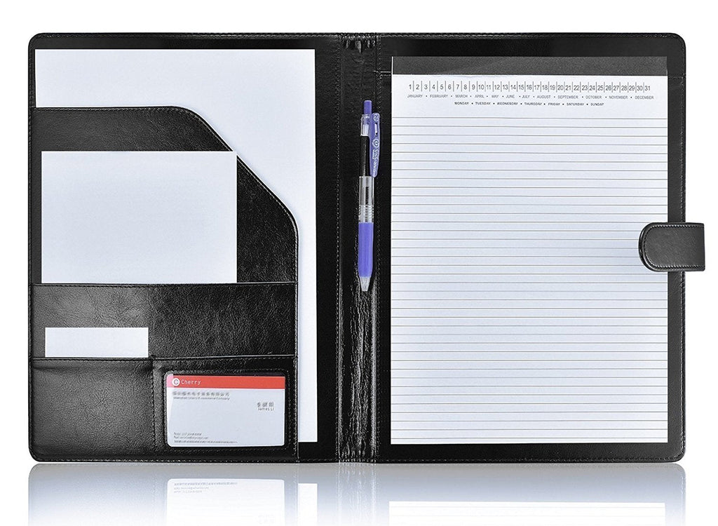 [Australia - AusPower] - Padfolio Portfolio Resume Folder with Pocket, Premium Faux Leather Interview Writing Legal Pads Document Organizer Portfolio with Business Card Holder (Black) Black 