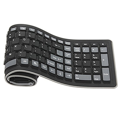 [Australia - AusPower] - BLUEXIN Waterproof Dustproof Portable Silicone Flexible Folding Roll Up Soft Rubber Keyboard Black 