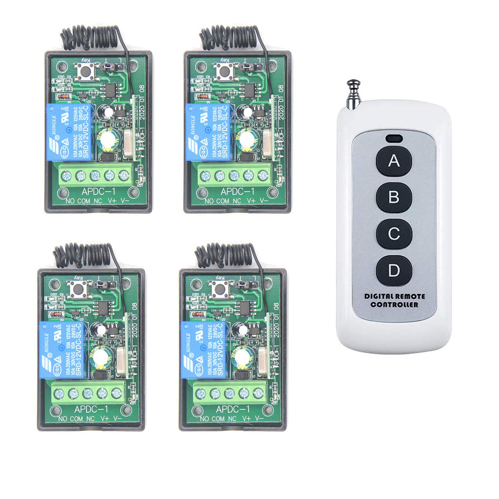 [Australia - AusPower] - One remote control controls 4 receivers DC12V Relay output Wireless Remote Switch light motor Remote Control Switch Independent control Industrial quality Relay Receiver with Transmitter 
