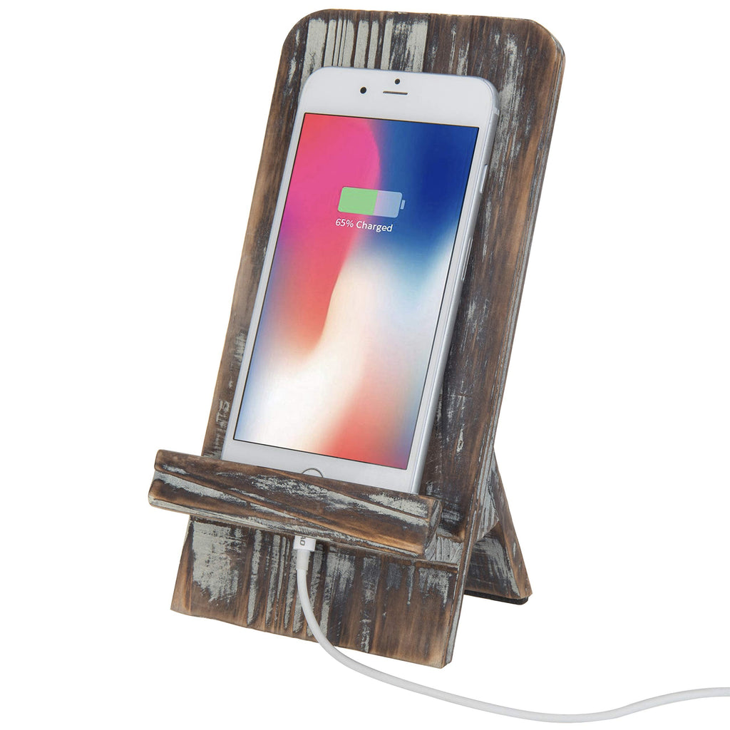 [Australia - AusPower] - MyGift Torched Wood Cell Phone Stand - Universal Smartphone Dock Charging Stand, Desktop Cradle Fits 4 to 8-Inch Phones 