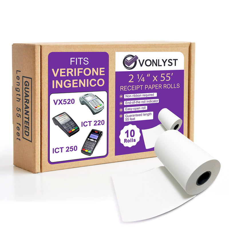 [Australia - AusPower] - Vonlyst Thermal Paper Roll 2 1/4 X 55 for Verifone Vx520 Ingenico ICT220 ICT250 FD400 (10 rolls) 10 rolls 