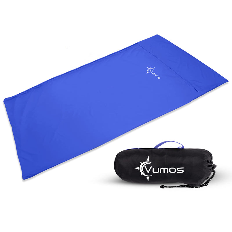 [Australia - AusPower] - Vumos Sleeping Bag Liner and Camping Sheet – Silk Like Material for Travel - Has Full Length Zipper Blue Single 