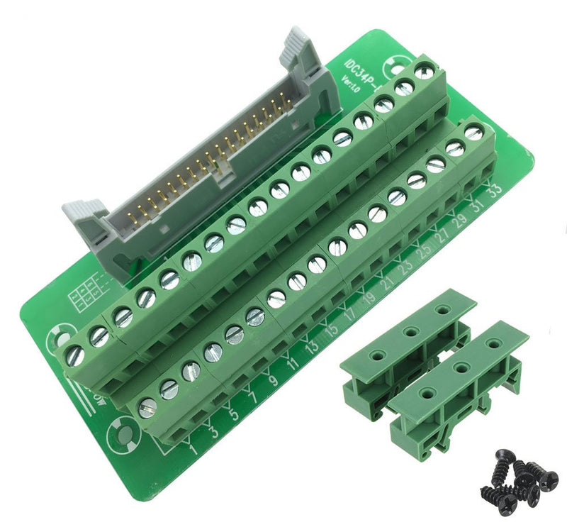 [Australia - AusPower] - Sysly IDC34 2x17 Pins Male Header Breakout Board Terminal Block Connector with Simple DIN Rail Mounting feet 