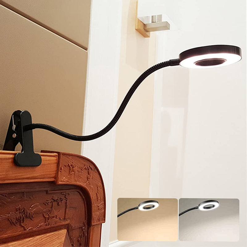 [Australia - AusPower] - W-LITE 6W LED USB Reading Light Clip Laptop Lamp for Book,Piano,Bed Headboard,Desk, Eye-Care 2 Light Color Switchable, Adapter Included, Black 