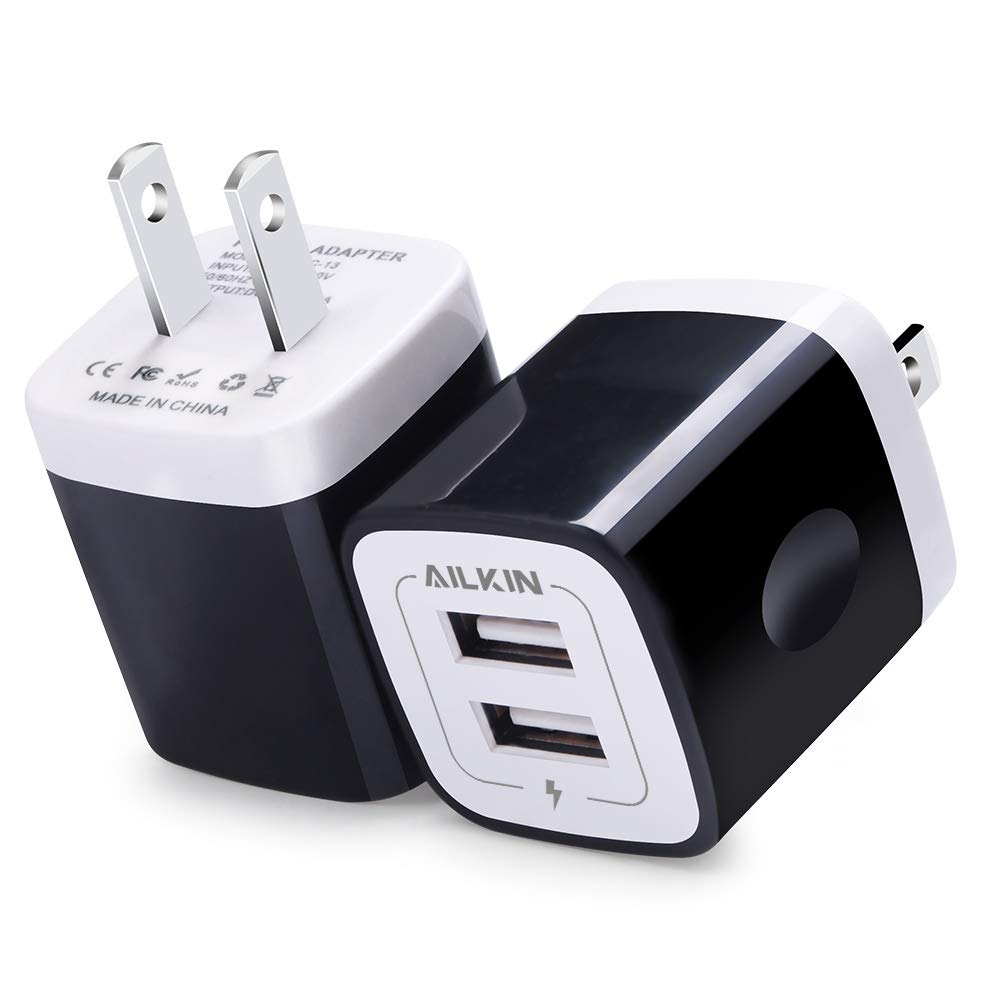 [Australia - AusPower] - USB Wall Charger, Charger Block, AILKIN 2.1A Multiport Fast Charge Power Brick Cube Replacement for iPad, iPhone, iPod, Samsung Galaxy, Huawei, HTC, LG, Nokia or Other Cell Phone Smart Devices Black 