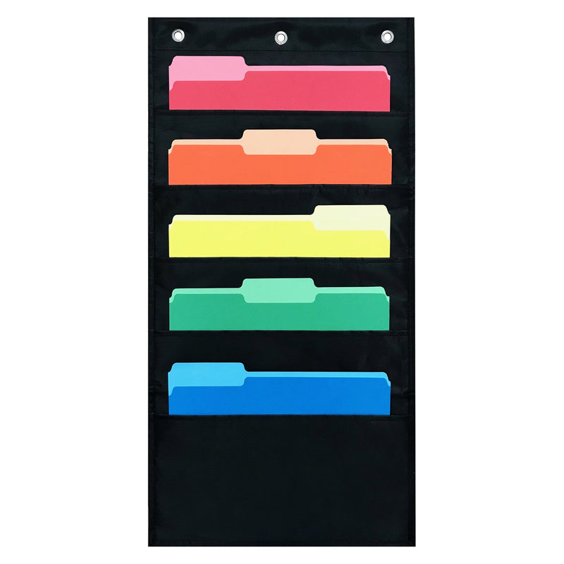 [Australia - AusPower] - 5 Pocket Compact Storage Pocket Chart, Hanging Wall File Organizer by Essex Wares - Organize Your Assignments, Files, Scrapbook Papers & More (Black) 5 Pocket 