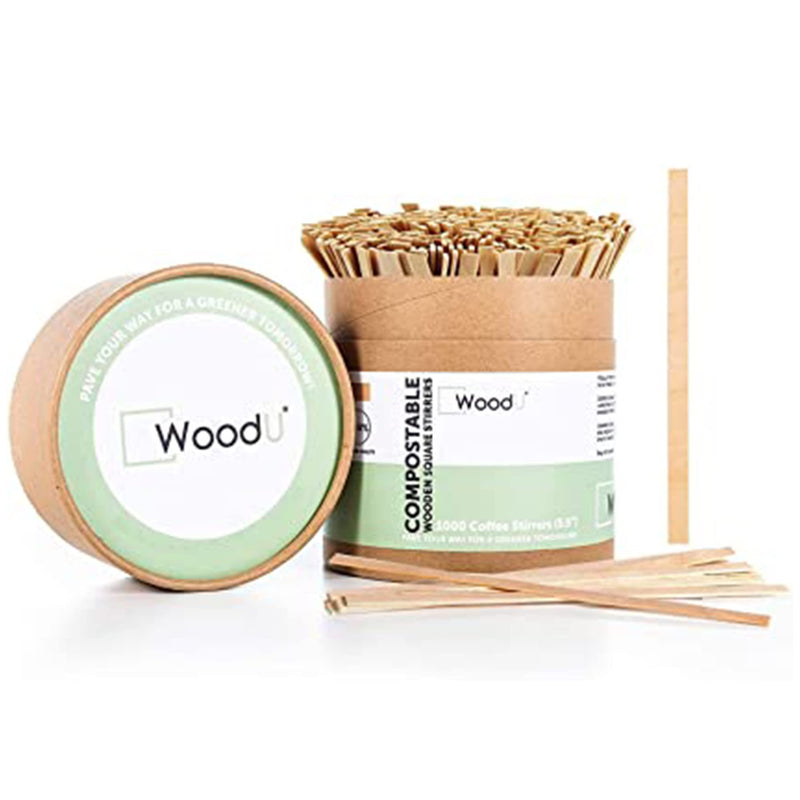 [Australia - AusPower] - WoodU Disposable Coffee Stir Sticks 5.5"- Sturdy Square End Compostable and Biodegradable Brich Wood Stirrers for Tea, Juice, Cocktail- 100% Ecofriendly Wooden Stirring Sticks for Hot Drinks 5.5” Square Stirrers 
