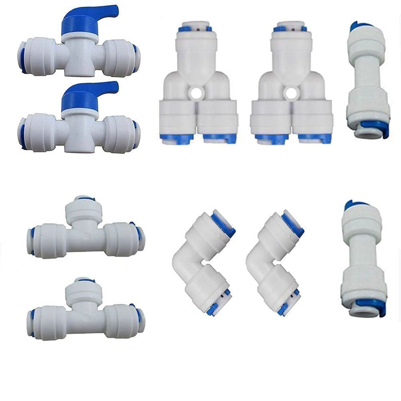 [Australia - AusPower] - Lemny 1/4 inch OD Quick Connect Push In to Connect Water Tube Fitting Pack Of 10 (Ball Valve+Y+T+I+L Type Combo) 