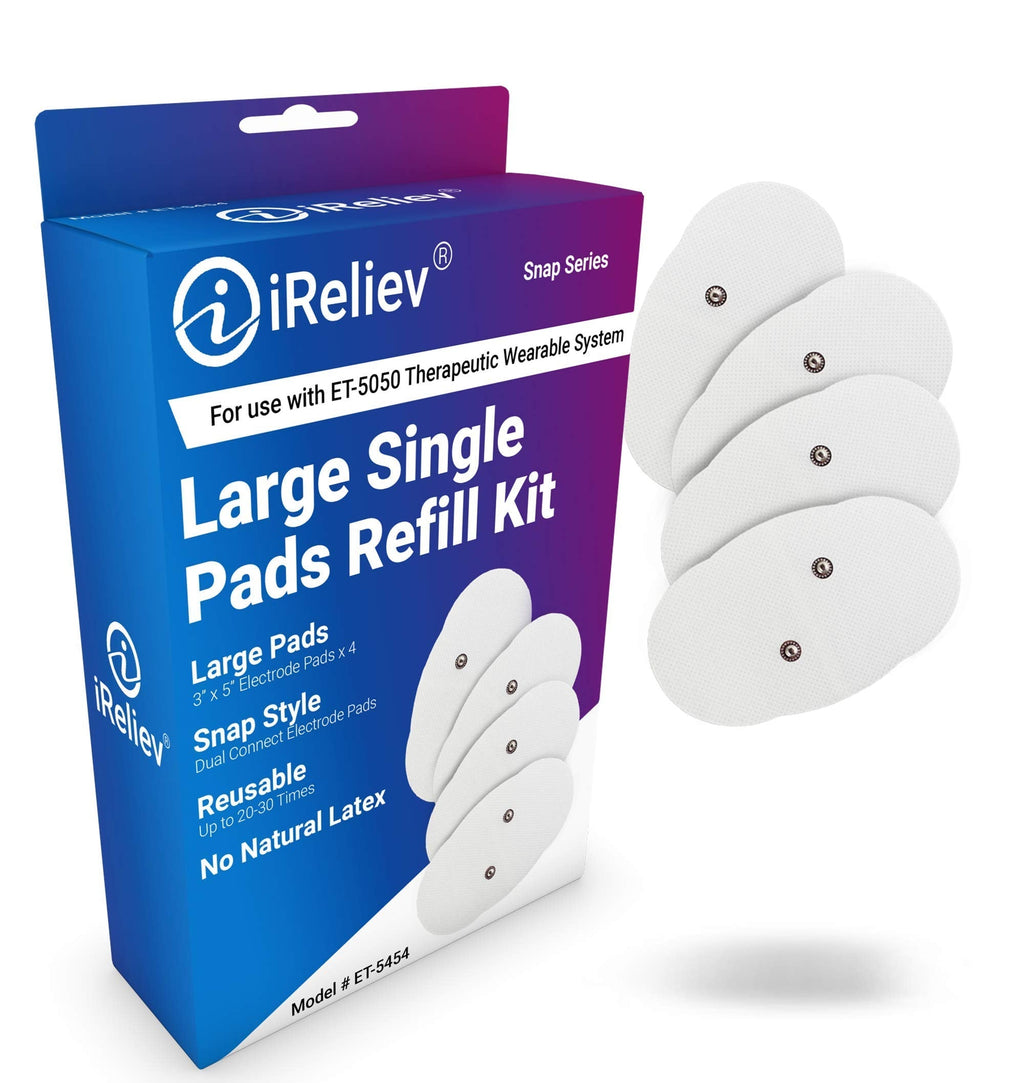 [Australia - AusPower] - iReliev Wireless Electrode Pads Refill Kit, 4 Pads Per Box, Fits ET-5050 Wireless TENS EMS Receiver Pods, Snap Style Electrodes 