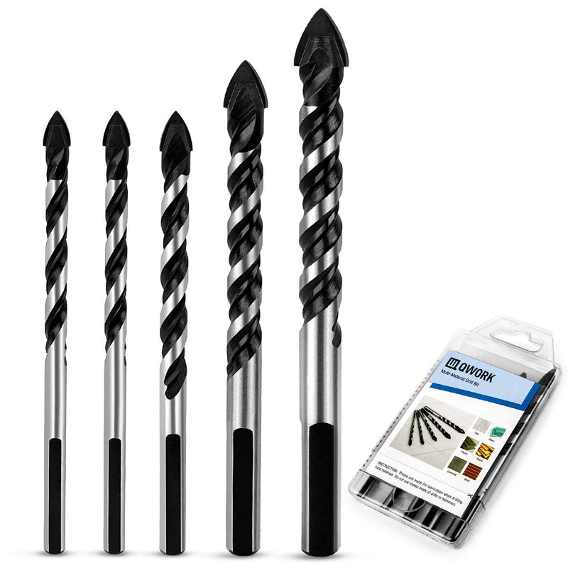 [Australia - AusPower] - QWORK 5 Pcs Set (6, 6, 8, 10, 12mm) Multi-Material Drill Bit Set for Tile,Concrete, Brick, Glass, Plastic and Wood Tungsten Carbide Tip Best for Wall Mirror and Ceramic Tile on Concrete and Brick Wall 5 Pcs Set (6, 6, 8, 10, 12mm) 