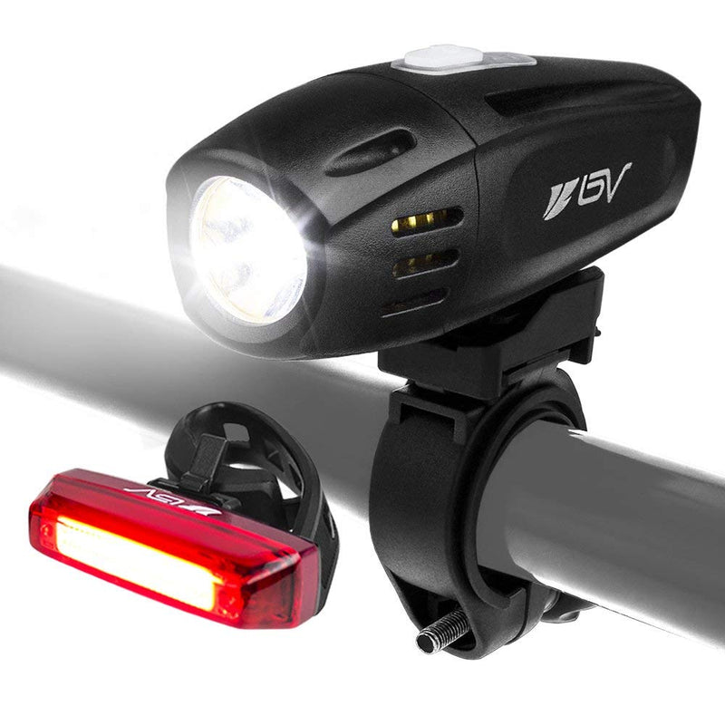 [Australia - AusPower] - BV Super Bright USB Rechargeable Bike Light Set, Headlight with Free Taillight, Three Light Modes, Water Resistant IP44 - Fits All Bicycles with Two Mounting Options 