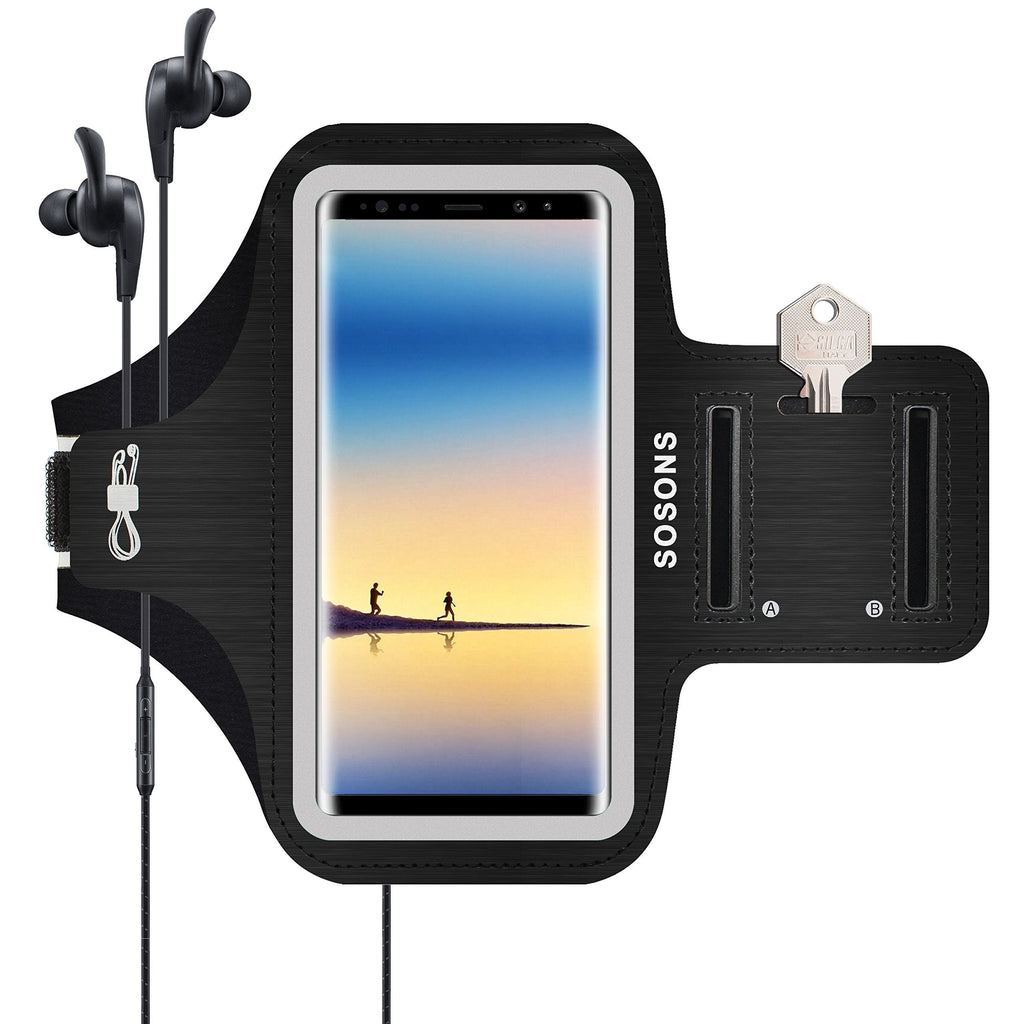 [Australia - AusPower] - SOSONS Samsung Galaxy Note 8/9/10+,Galaxy S10/S9/S8 Plus Armband, Water Resistant Sports Gym Armband Case for Galaxy Note 10/9/8,Galaxy S10/S9/S8 Plus,with Card Pockets and Key Slot Black 