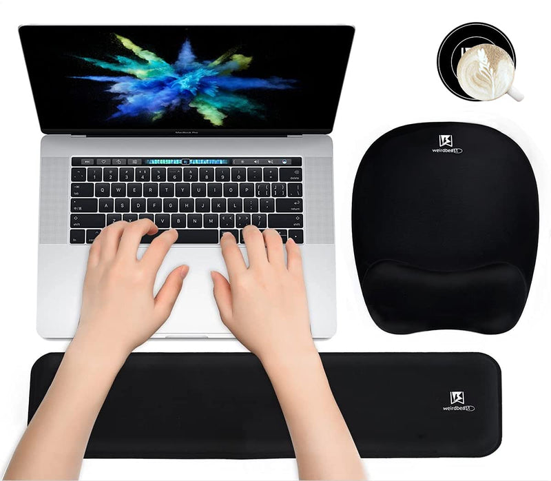 [Australia - AusPower] - Ergonomic Keyboard Wrist Rest Pad and Mouse Pad Hand Support for Laptop Computer Wrist Rest Support Cushion Nonslip Memory Foam Set for Office Gaming Easy Typing & Pain Relief - Black 