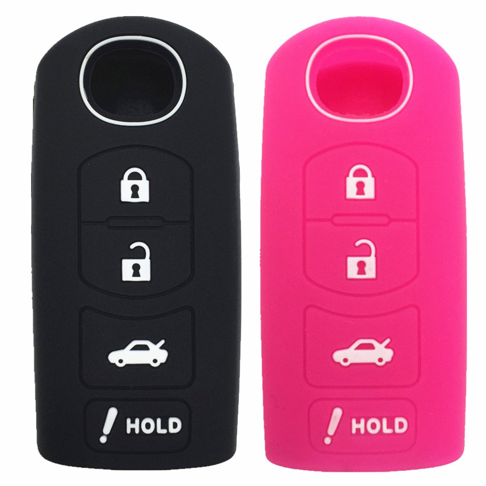 [Australia - AusPower] - Ezzy Auto Black and Hot Pink Silicone Rubber Key Fob Case Key Covers Key Jacket Skin Protector fit for Mazda 4 Buttons Key 