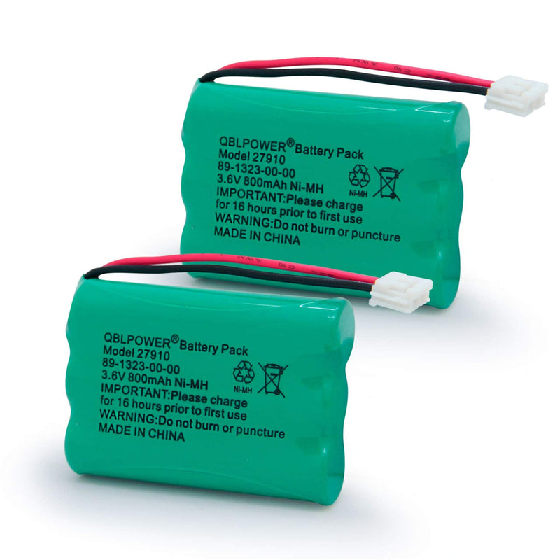 [Australia - AusPower] - QBLPOWER 27910 Cordless Phone Battery Rechargeable Compatible with Vtech 89-1323-00-00 AT&T E1112 E2801 TL72108 Motorola SD-7501 RadioShack 23-959 Cordless Handsets 3.6V(Pack of 2) 