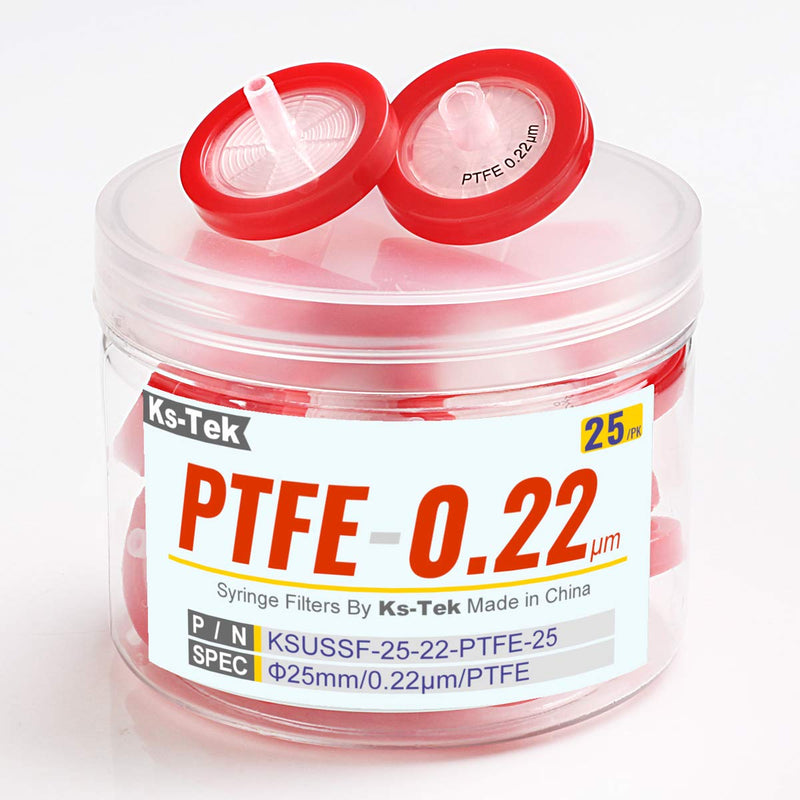 [Australia - AusPower] - Syringe Filters PTFE Hydrophobic 25 mm 0.22 um Non Sterile 25/pk by KS-Tek PTFE 25mm 0.22μm 25pcs 