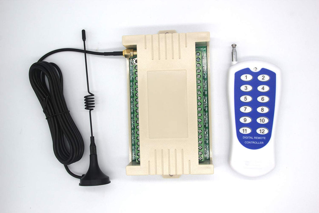 [Australia - AusPower] - DC 12V 12 CH Channels 12 CH RF Wireless Remote Control Switch System, Transmitter + Receiver receiving module lamp motor motor controller relay output NO COM NC with antenna Anti-interference 