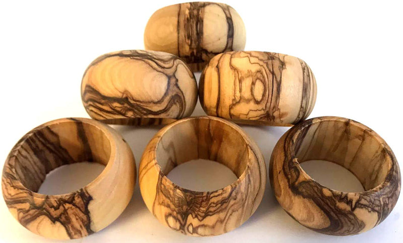 [Australia - AusPower] - Holy Land Market Bethlehem Olive Wood Napkin Rings - Set of 6 (Ring is 1.8 Inches in Diameter and 0.9 Inches high) 