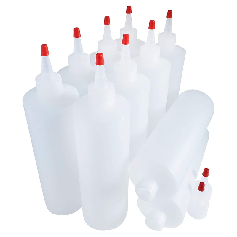 [Australia - AusPower] - Kelkaa 16oz HDPE Durable Plastic Squeeze Bottles with Yorker Red Cap Natural Clear Bottles for Food, Crafts, Any DIY Liquid Products, Multi Purpose Refillable Bottles (Pack of 10) 