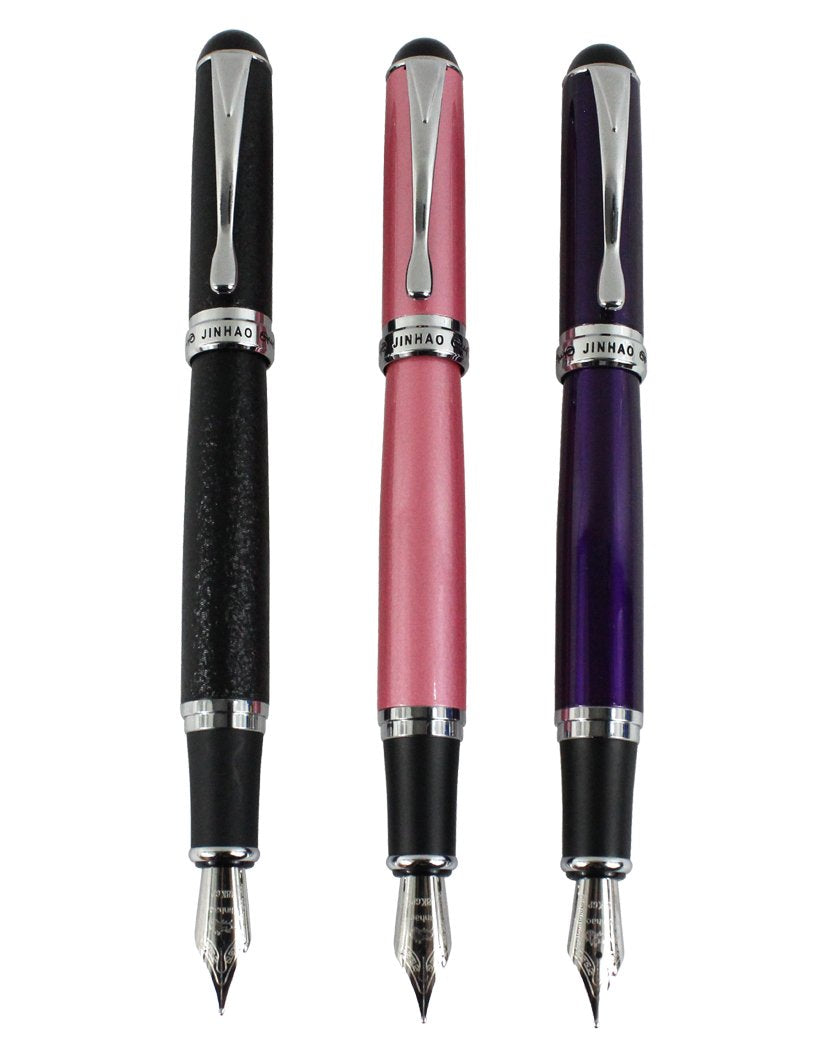 [Australia - AusPower] - 3 PCS Jinhao X750 Fountain Pen Medium 18KGP Nib in 3 Colors(Black, Purple, Pink) with Transparent Pen Pouch Black & Pink & Purple 