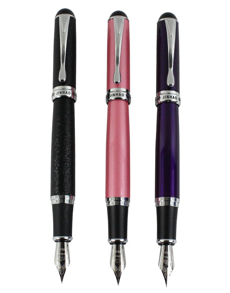 [Australia - AusPower] - 3 PCS Jinhao X750 Fountain Pen Medium 18KGP Nib in 3 Colors(Black, Purple, Pink) with Transparent Pen Pouch Black & Pink & Purple 