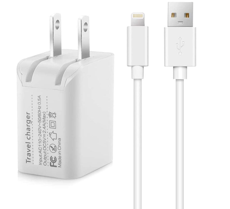 [Australia - AusPower] - 2in1 [ Apple MFi Certified ] 10Ft Lightning Cable/Cord + 5V/2.4A Dual Port USB Wall Plug Charger Block/Charging Cube/Brick/Box Power Adapter Compatible with iPhone Xs Max XR X 8 Plus 7 iPad 4 Air Pro 