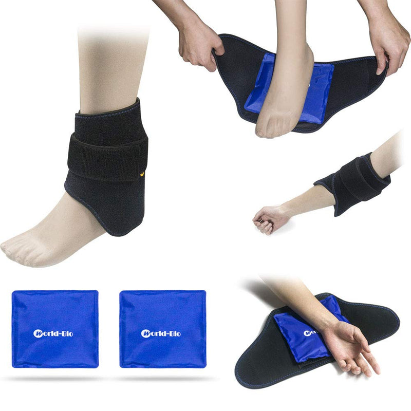 [Australia - AusPower] - Foot Ice Pack Wrap Reusable Ice Gel Pack for Plantar Fasciitis, Achilles Tendonitis, Heel Spurs, Sore Feet, Hot Cold Therapy Cold Pack Pain Relief for Sprains, Muscle Pain, Bruises, Injuries, Swelling 2 ice pack and 1 wrap - 6.3'' x 6.7'' 