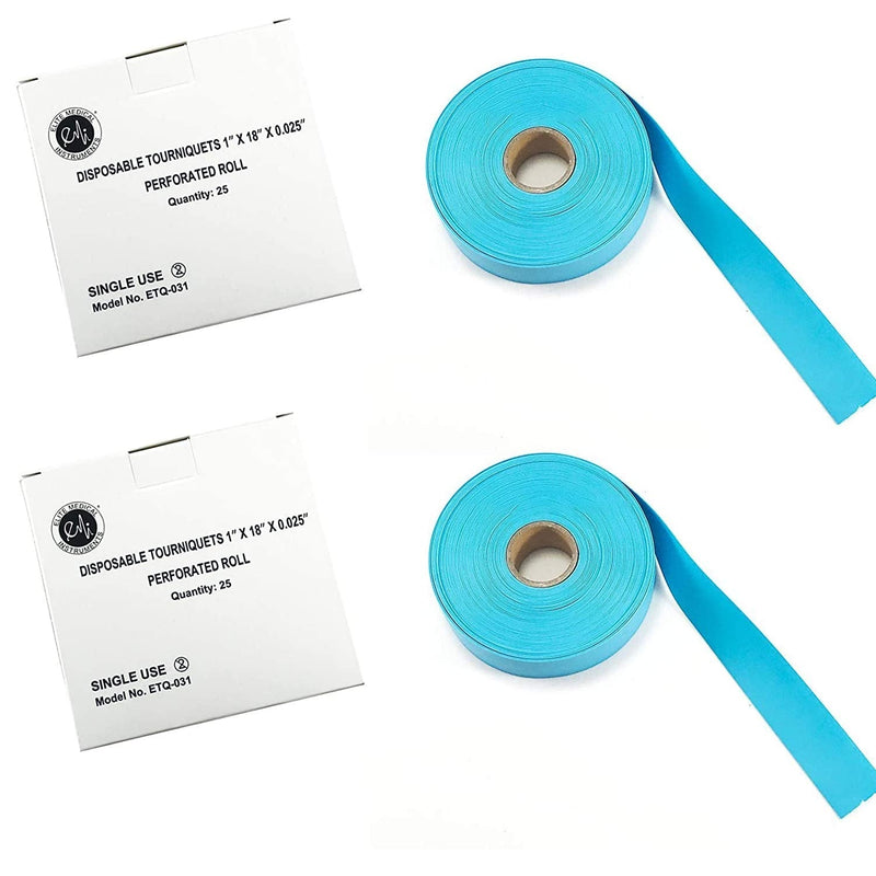 [Australia - AusPower] - 2 Pack - EMI Disposable Tourniquet Perforated Roll 1" x 18" Latex-Free - Blue - 2 Rolls (50 tourniquets Total, 25 per roll) 