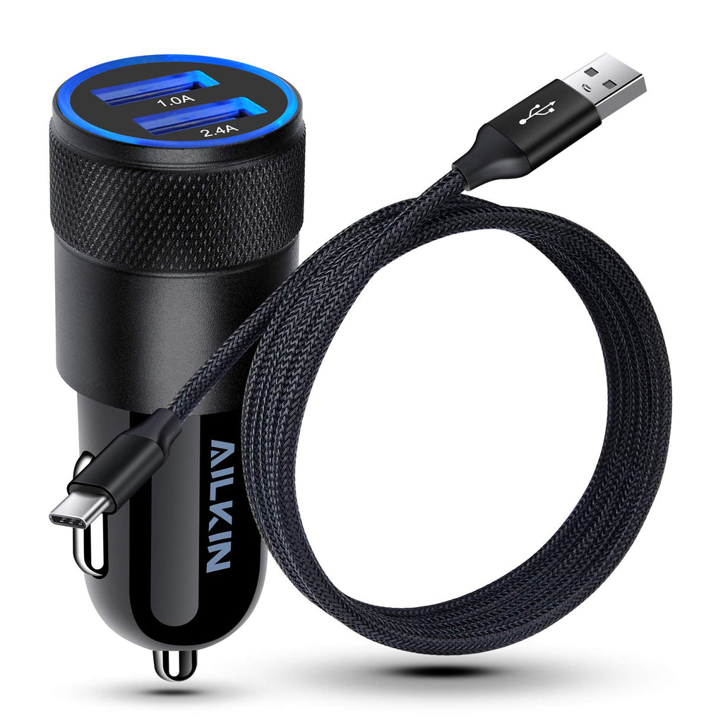 [Australia - AusPower] - Type C USB Car Charger for Samsung Galaxy S21+ S21 Ultra 5G S20 FE S20+ S10 Plus Note20 A52 A51 A71 A72 A10e, Google Pixel 5 4a, Dual-Port Power Cigarette Lighter Adapter 6ft USB C Cord Braided Cable Black 