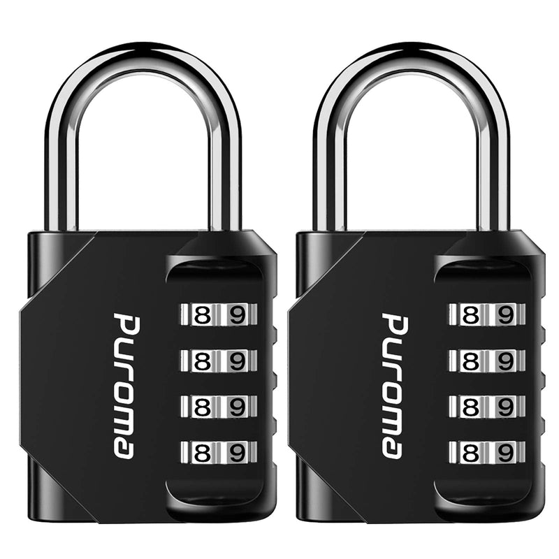 [Australia - AusPower] - Puroma 2 Pack Combination Lock 4 Digit Outdoor Waterproof Padlock for School Gym Locker, Sports Locker, Fence, Toolbox, Gate, Case, Hasp Storage (Black) Black 