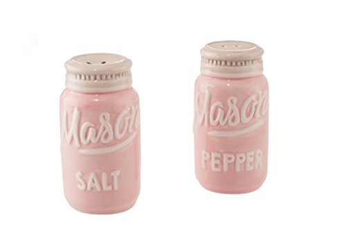 [Australia - AusPower] - Goodscious Pink Mason Jar Salt and Pepper Shakers - Kitchen Ceramic Shaker - Retro Farmhouse Decor - Kitchen Accessories Home Decor - Rustic Home Accessory and Gifts - Baking Supplies - 2 Piece Set 