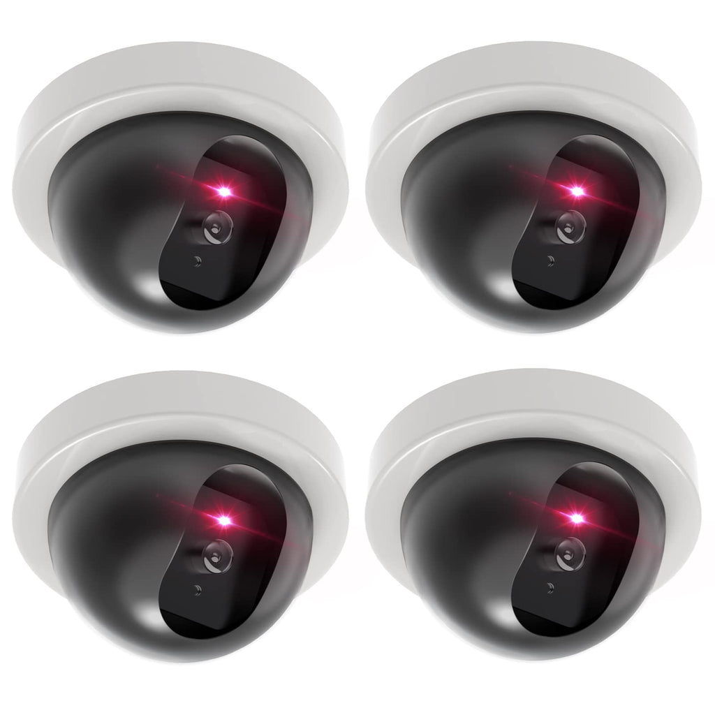 [Australia - AusPower] - WALI Dummy Fake Security CCTV Dome Camera with Flashing Red LED Light with Security Alert Sticker Decals (SDW-4), 4 Packs, White 
