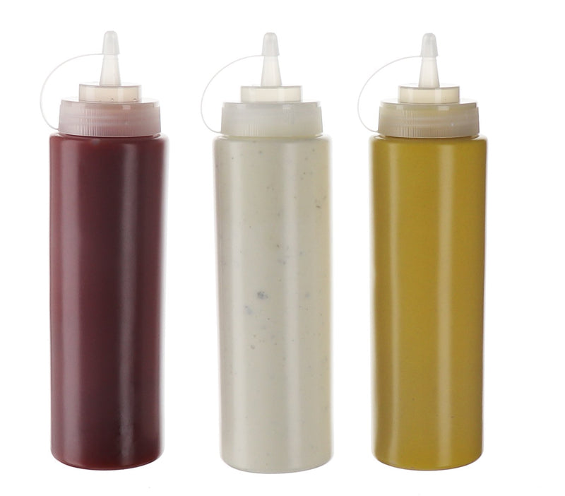 [Australia - AusPower] - (3pk) 24 oz Plastic Squeeze Squirt Condiment Bottles with Twist On Cap Lids - top dispensers for ketchup mustard mayo hot sauces olive oil - bulk clear bpa free bbq set 