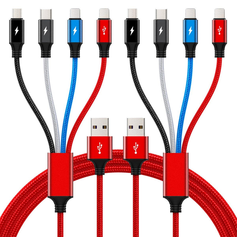 [Australia - AusPower] - 4-in-1 Multi USB Charging Cable 3.5A, 2Pack 10ft Charger Cord Charge Cable with Dual IP/Type C/Micro USB Ports Compatible Cell Phones/Tablets/Samsung Galaxy/Huawei/Pixel/Sony/LG/OnePlus 