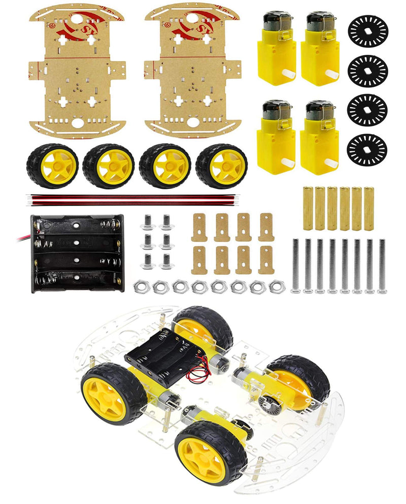 [Australia - AusPower] - YIKESHU 4WD 2 Layer Smart Robot Car Chassis Kit with Speed Encoder Battery Box for Kids Teens DIY 