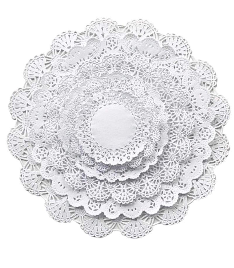 [Australia - AusPower] - White Round paper Lace Table Doilies 4 5 6 8 10 and 12 inches Assorted Sizes (Variety pack of 120 - 20 of each) 