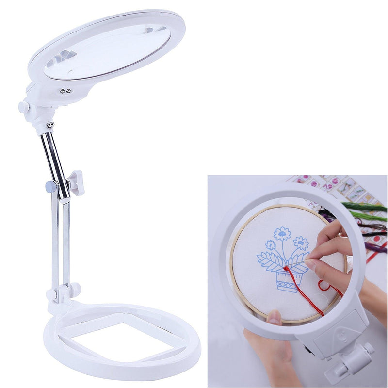 Magnifier, 2X 5X Lighted Hands Free Magnifying Glass with Light Stand -  130mm Large Illuminated Desktop Magnifier for Reading, Inspection,  Soldering