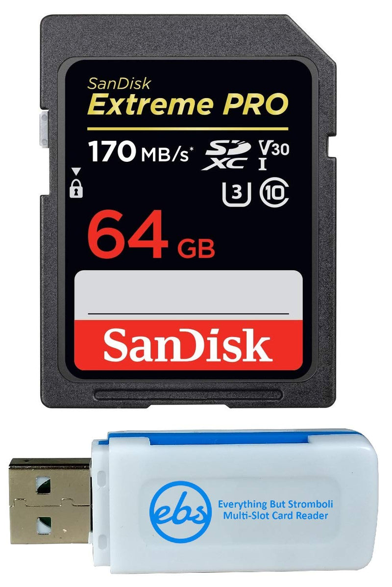 [Australia - AusPower] - SanDisk 64GB Extreme Pro Memory Card works with Olympus TG-5 Waterproof, E-M10 Mark II, E-M1, STYLUS Tough TG-4, TG-870 Digital DSLR Camera SDXC 4K V30 UHS-I with Everything But Stromboli Combo Reader 