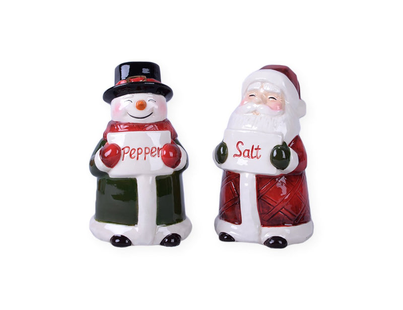 [Australia - AusPower] - Transpac Dolomite Red Christmas Snowman and Santa Set of 2 salt and pepper, One Size 