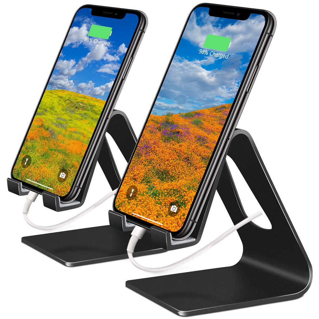 [Australia - AusPower] - COOLOO Cell Phone Stand,【2 Pack】 Mobile Phone Anti-Skid Holder, Cradle, Dock Compatible Android Smartphone, Phone 11 Pro Xs Max Xr X 8 7 6 6s Plus 5s, Accessories Desk - Black A-Black（2 Pack） 